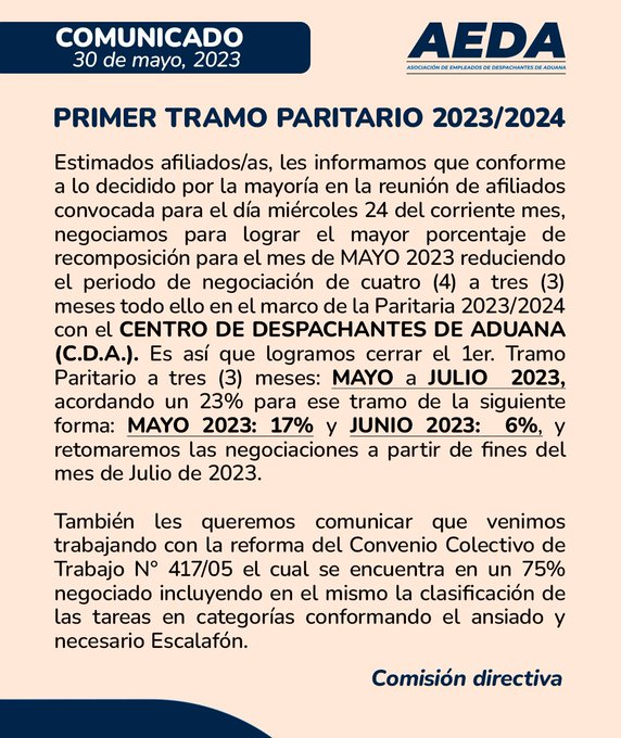 Empleados de despachantes de aduana firmaron un aumento trimestral y vuelven a discutir en julio 2 image 12